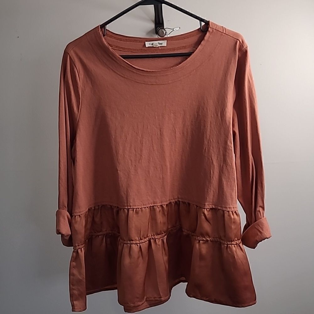 Cotton Blue sz L cropped top distressed seams
